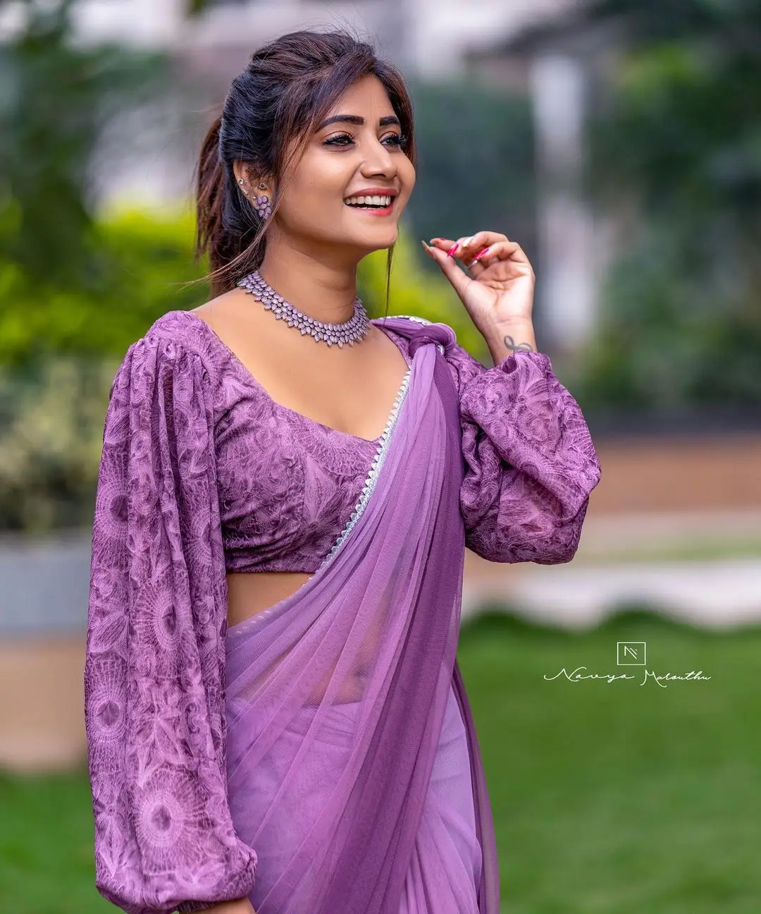 Vasanthi Krishnan Wearing Violet Saree Blouse